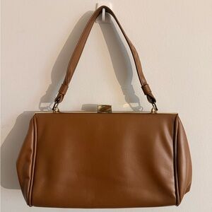Elegant Brown Leather kisslock Handbag, Canadian made by Nationals